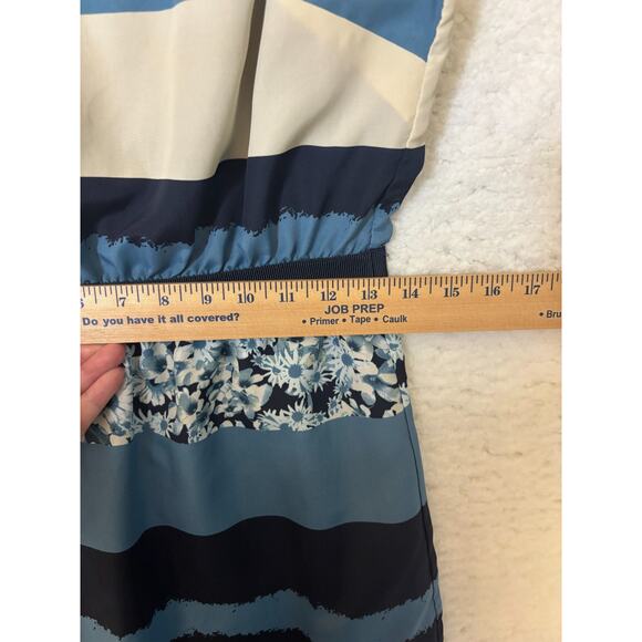 Ann Taylor Loft Blue Striped Floral Dress | Size S Petite | Empire Waist - Picture 6 of 11